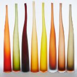 Set of Eight Murano Coloured Glass 'Bambu' Vases, Laura de Santillana (b.1955) for Arcade, c.2000, l