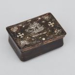 French Silver and Abalone Inlaid Tortoiseshell Snuff Box, 18th century, 1.75 x 2.5 in — 4.4 x 9.2 cm