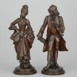 Pair of French School Figures of Courtiers, 19th century, height 19.5 in — 49.5 cm
