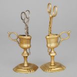 Pair of Georgian Brass Candle Wick Trimmers on Stands, mid 18th century, height 7.5 in — 19.1 cm