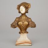 Austrian Bronze Bust of a Renaissance Maiden, c.1900, height 8 in — 20.3 cm