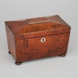 Regency Rosewood Sarcophagus Form Tea Caddy, c.1830, 5.5 x 8 x 4.75 in — 14 x 20.3 x 12.1 cm