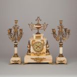French Ormolu Mounted Onyx Mantel Clock Garniture, late 19th century, height 21 in — 53.3 cm