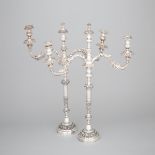 Pair of Old Sheffield Plate Three-Light Candelabra, c.1830, height 19.1 in — 48.5 cm (2 Pieces)