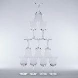 'Barsac', Ten Lalique Moulded and Partly Frosted Glass Wine Glasses, post-1945, height 5.9 in — 15 c