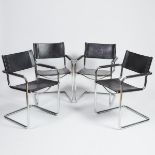 Set of Four Contemporary Chrome and Leather Arm Chairs, c.1984, 31 x 24 x 22 in — 78.7 x 61 x 55.9 c