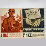 Soviet Russian Socialism vs. Capitalism Labour Propaganda Poster, 1960, 26 x 38.2 in — 66 x 97 cm