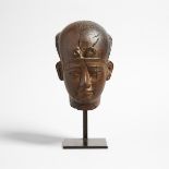 Egyptian Wooden Portrait Head of a Pharaoh, New Kingdom, 1550-1069 B.C., head height 7.25 in — 18.4