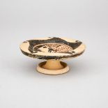 Greek Corinthean Pottery Kylix, 5th-4th centiury B.C., height 2.25 in — 5.7 cm, diameter 5.6 in — 14