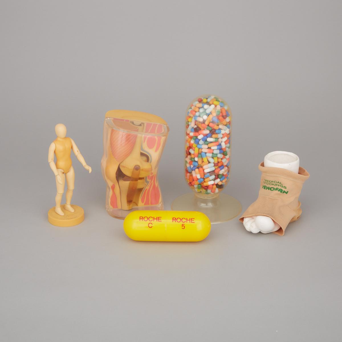 Group of Five Pharmaceutical Promotional Models, mid 20th century, height 8.5 in — 21.6 cm (5 Pieces