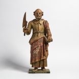 Portuguese Caved and Polychromed Wooden FIgure of St. Matthias, 19th century or earlier, height 21 i