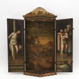 Italian Painted and Gilt Portable Triptych Altar, 17th century, height 32.25 in — 81.9 cm