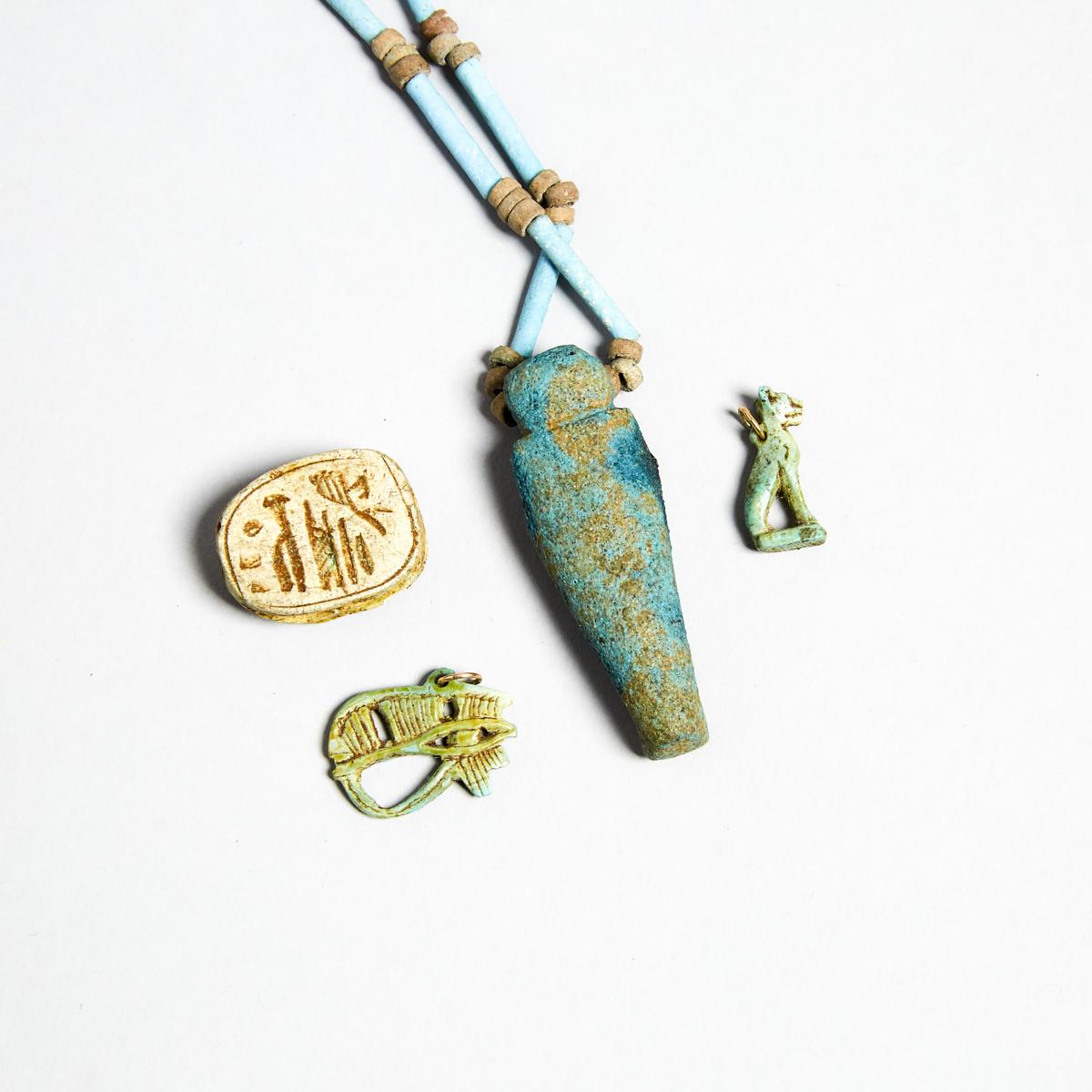 Group of Egyptian Turquoise Faience Amulets and Beads, New Kingdom to Late Period, 1550-332 B.C., sh - Image 3 of 3