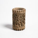 Manteno Pottery Roller Stamp with Monkey Parade, Ecuador 850-1600 A.D., length 3.26 in — 8.3 cm