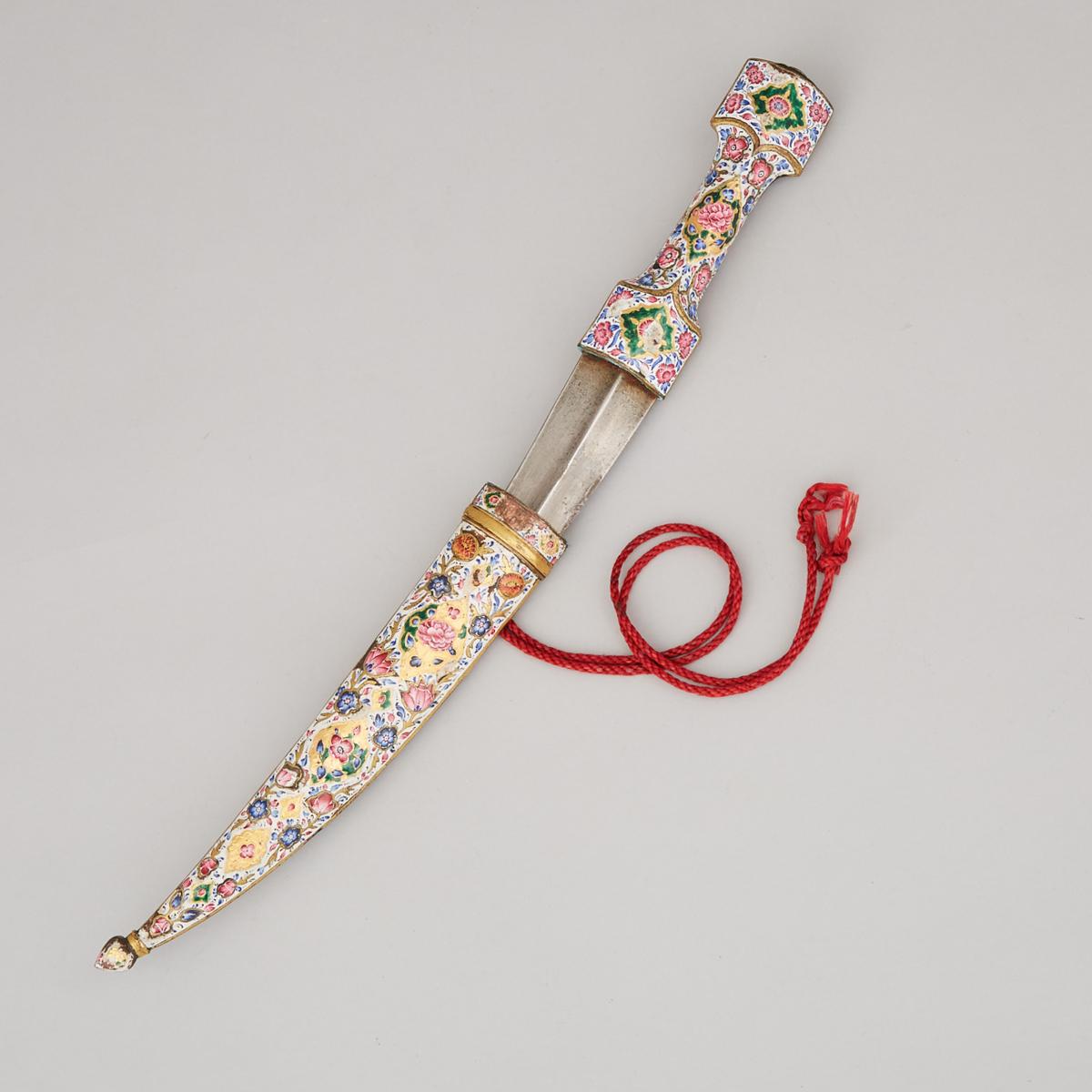 Persian Ottoman Enamelled and Gilt Presentation Jambiya Dagger, mid 19th century, length 16 in — 40. - Image 2 of 2