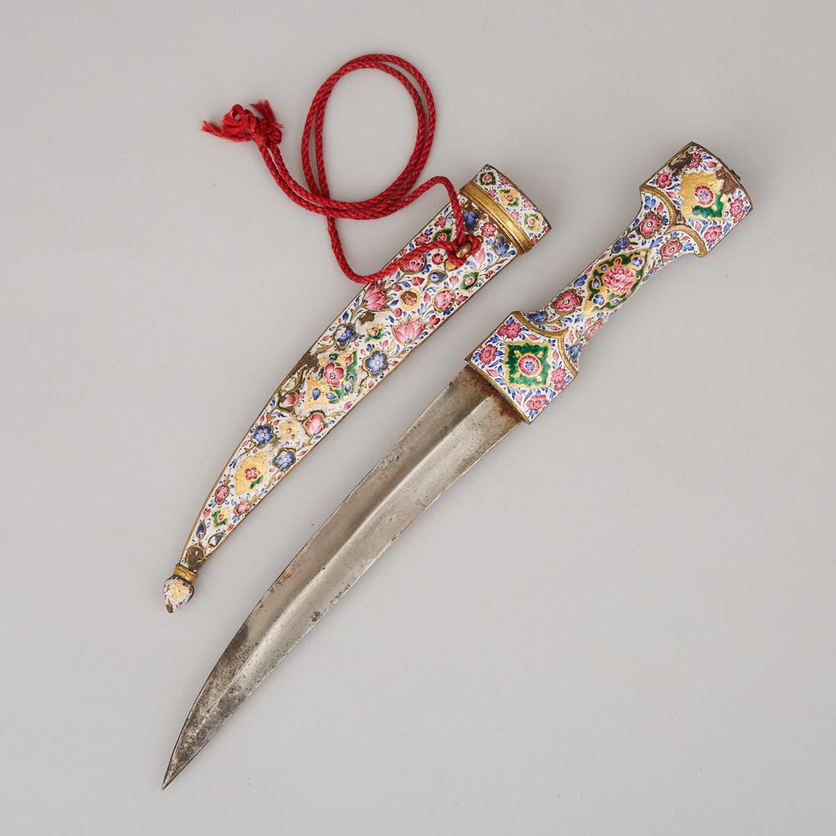 Persian Ottoman Enamelled and Gilt Presentation Jambiya Dagger, mid 19th century, length 16 in — 40.