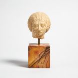 Egyptian Limestone Ka Statue Head of a Young Man, Old Kingdom, head height 3 in — 7.5 cm; 5.9 in — 1