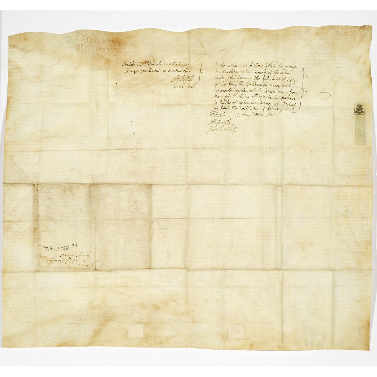 Two Georgian English Indentures , 1742 and 1782, larger 27 x 30.5 in — 68.6 x 77.5 cm (2 Pieces) - Image 2 of 4