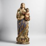 Large Portuguese Carved, Polychromed and Parcel Gilt Group of the Virgin and Child, 19th century, he