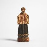 Indo-Portuguese Polychromed Bone and Wood Figure of St. Francis Xavier, Goa, 18th century, height 4.