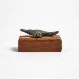 Egyptian Bronze Amulet Mount of Sobek as a Crocodile, Late Period, 664-332 B.C., bronze length 2.4 i