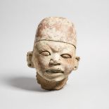 Chinese Painted Terracotta Head Fragment of a Tomb Figure, Qin Dynasty, 221-206 B.C., height 11.75 i