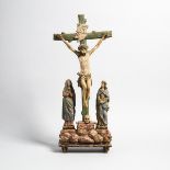 Spanish Colonial Carved and Polychromed Wooden Crucifixion Diorama, 19th century or earlier, height