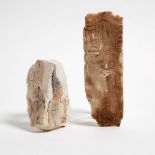 Two Ptolmaic Period Style Egyptian Painted Limestone Tomb Fragments, taller height 8.25 in — 21 cm (