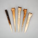 Five Ablelam Cassowary Bone Daggers, 19th/20th century