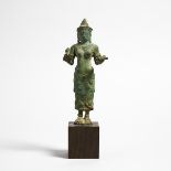 South East Asian Bronze Bodhisattva Figure, figure height 6.8 in — 17.3 cm; 9 in — 22.9 cm