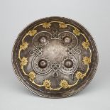 Indo-Persian Silver Koftgari Worked Dhal, 18th/19th century, diameter 14.1 in — 35.7 cm