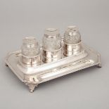 George III Silver Inkstand, Robert, David & Samuel Hennell, London, 1802, length 10 in — 25.3 cm