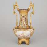 French Champlevé Enameled Ormolu Mounted Two-Handled Vase, probably 'Sèvres', c.1900, height 11.2 in