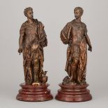 Pair of French School Patinated and Gilt Bronze Figures of Roman Soldiers, 19th century, height 19.2