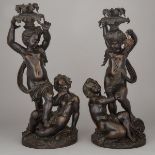 Aristide Luigi Fabbrucci (Italian, 1859-1921), PAIR OF PATINATED BRONZE BACCHANALIAN CHERUB FIGURAL