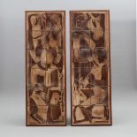 Pair of Brooklin Pottery Rectangular Tile Panels, Theo and Susan Harlander, c.1970, overall 36 x 12.