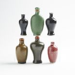 A Group of Six Monochrome Porcelain Snuff Bottles, 19th/Early 20th Century, 十九/二十世紀早期 單色釉鼻煙壺一組六件, ta