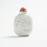 A Carved and Moulded 'Landscape' Porcelain Snuff Bottle, Qianlong Mark, 19th Century, 十九世紀 瓷胎模印牧歸圖鼻煙