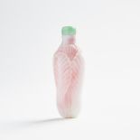A Pink Glass 'Cabbage' Snuff Bottle, 18th/19th Century, 十八/十九世紀 粉紅地套白料白菜式鼻煙壺, height 3 in — 7.6 cm