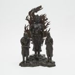 A Japanese Bronze Figure of Fudo Myo-o (Acala) with Attendants, Late Edo Period, Early 19th Century,