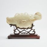 A Jade Carved Fish, 玉雕魚擺件, length 9.4 in — 24 cm