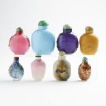A Group of Eight Coloured Glass Snuff Bottles, 19th/20th Century, 十九/二十世紀 各色料器鼻煙壺一組八件, largest heigh