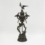 A Massive Bronze 'Dragons' Incense Burner, Meiji Period, 日本 明治時期 銅加琺瑯彩浮雕大香爐, overall height 75.6 in