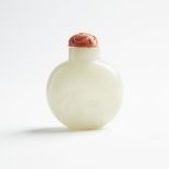 A White Jade 'Bamboo' Snuff Bottle, 19th Century, 十九世紀 白玉雕竹紋鼻煙壺, height 2.8 in — 7 cm