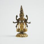 A Gilt Bronze Figure of Eleven-Headed Avalokiteshvara, Tibet, 19th Century, 西藏 十九世紀 銅鎏金八臂十一面觀音立像 , h