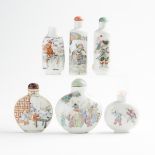 A Group of Six Enameled Porcelain Snuff Bottles, 19th/20th Century, 十九/二十世紀 瓷胎粉彩'五子登科'紋鼻煙壺等一組六件, tal