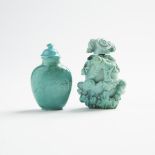 Two Turquoise Snuff Bottles, 19th/20th Century, 十九/二十世紀 綠松石雕鼻煙壺兩隻, largest height 2.2 in — 5.7 cm (2