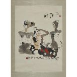 Shi Hu (1942-), Three Women, 石虎(1942-)「三美圖」設色紙本 鏡心, image 40.2 x 29 in — 102.1 x 73.7 cm