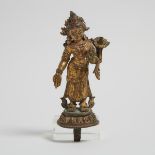 A Gilt Bronze Standing Figure of Padmapani, Nepal, 15th Century or Later, 尼泊爾 十五世紀或更晚 鎏金銅蓮花手觀音立像, he