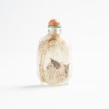 An Interior Painted Glass Snuff Bottle, Signed Ma Shaoxuan, 馬少宣款內畫牧羊圖詩文鼻煙壺, height 2.6 in — 6.6 cm